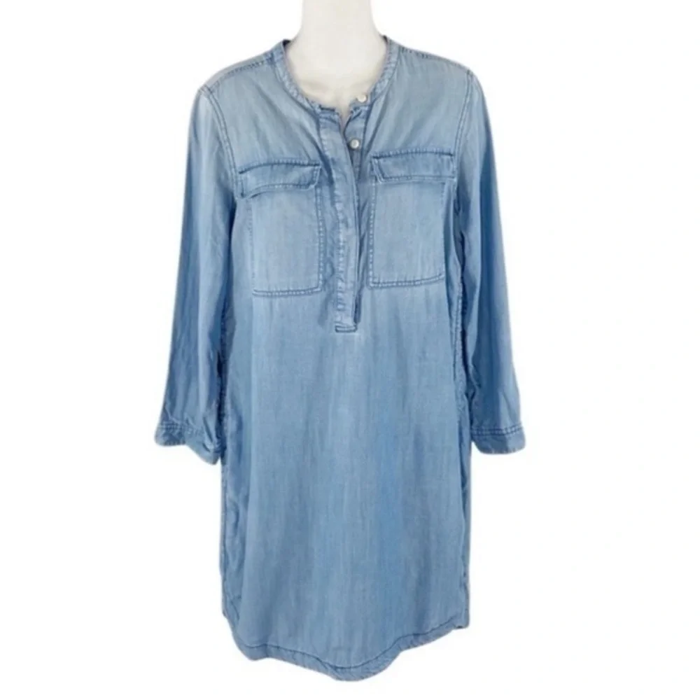 J. Crew Drapey Chambray Pop Over Shirt Dress G64